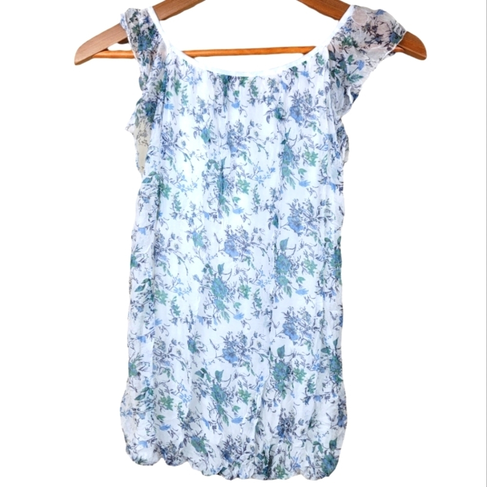 Luisa Ricci Floral Crinkle‎ Silk Sleeveless Baloon Hem Blouse